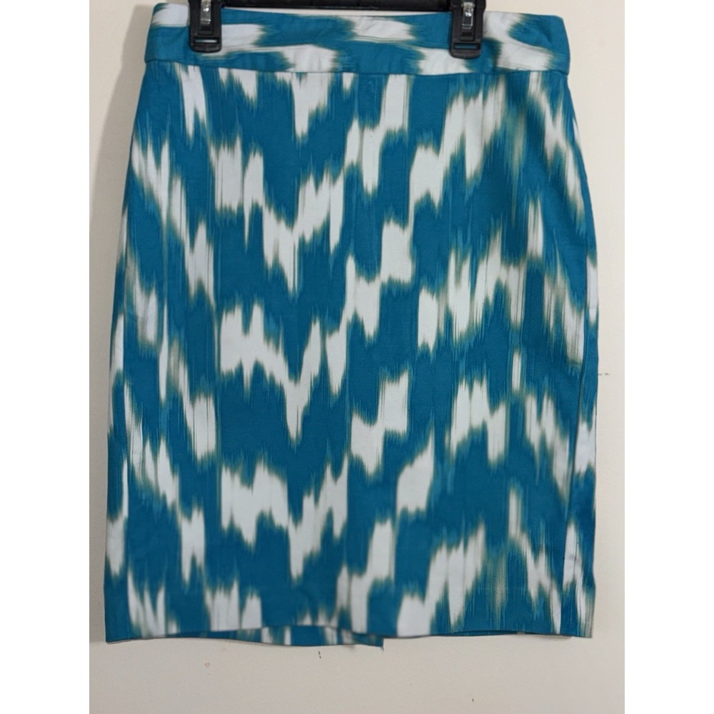 Banana Republic Pencil Skirt Women 4 Blue Ikat Print Coastal Office Preppy